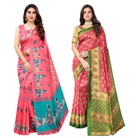 Yashika Women's Combo Art Silk Printed Saree With Blouse Piece Pack Of 2(MAITHALI PINK-ALIFA PINK)