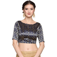 Yashika Women's Polyester 3/4 Sleeve Regular Blouse (BLJ03 Blue-M