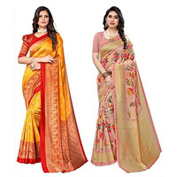 Yashika Women's Combo Art Silk Printed Saree With Blouse Piece Pack Of 2(MINALI MUSTARD-AIR PEACH)