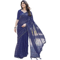 Yashika Women's latest Chiffon Saree With Lace and Blouse Material (AZ-YS-P1-TANIKSHA NAVY)