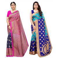 Yashika Women's Combo Art Silk Printed Saree With Blouse Piece Pack Of 2(METRO NAVY-KORA BLUE)