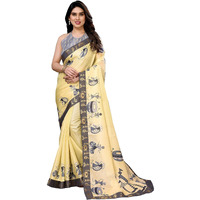 Yashika Women's Printed Kalamkari Art Silk Saree With Lace and Unstitched Blouse Material (AZ-YS-P1-DAMRU YELLOW LACE)