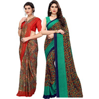 Yashika Womens Georgette Saree With Blouse Piece(NAMRATA GREEN-KUMUD RED_Pack Of-2)