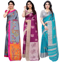 Yashika Women's Combo Art Silk Saree with Blouse Piece-Pack of 3(DANDIYA Grey-Kesar Wine-NAURTA Blue-Copy) Multicolor-05