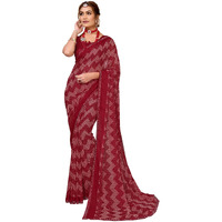 Yashika Women's Woven Latest Georgette and Hot Fix Lace Saree with Unstitched Blouse Material (AZ-YS-P1-BANDANA-Parent-NEW_Maroon)