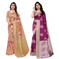 Yashika Women's Combo Art Silk Printed Saree With Blouse Piece Pack Of 2(AIR PEACH-KESAR WINE)