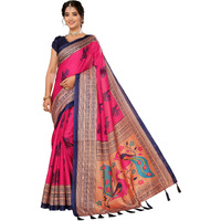 Yashika Women's Art Silk Printed with Tassels Unstitched Blouse Material Stylish Party Casual Wear Traditional Trendy Saree (AZ-YS-P1-KRIPA-Parent_Pink)