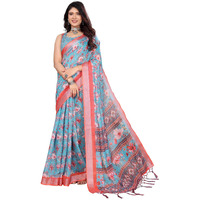 Yashika Women's Digital Print Cotton Silk Blend Saree with Silver Weaving Border and Tassels - Elegant Ethnic Wear for Festive and Casual Occasions (AZ-YS-P1-TIGER18)