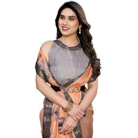 Yashika Women's Printed Kalamkari Art Silk Saree With Lace and Unstitched Blouse Material (AZ-YS-P3-DAMRU ORANGE LACE)