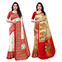 Yashika Women's Combo Art Silk Printed Saree With Blouse Piece Pack Of 2(AAMRAPALI RED-RAJARANI CHICKU)