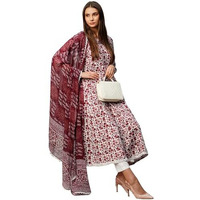 ANNI DESIGNER Women's Rayon Blend Anarkali Printed Kurta with Pant & Dupatta (Yutika Wine-NW_L_Wine_Large)