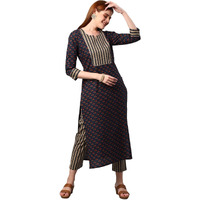 ANNI DESIGNER Women's Cotton Blend Printed Straight Kurta with Pant (Satku Blue_XXL_Blue_XX-Large)