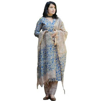 ANNI DESIGNER Women's Cotton Blend Straight Printed Kurta with Pant & Dupatta (Moringa Blue-NW_M_Blue_Medium)