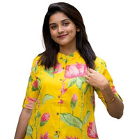 ANNI DESIGNER Women's Rayon Viscose Straight Printed Kurta with Pant (Ladat Yellow-VKS01_XXL_Yellow_XX-Large)
