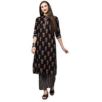 ANNI DESIGNER Women's Cotton Straight Kurta with Palazzo (KUR105_M_Pink_Medium)