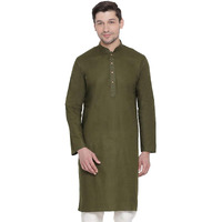 VASTRAMAY Mens Cotton Linen Mahendi Green Kurta - Timeless Elegance for Festivals & Events | Plain Solid Full Sleeves Mandarin Collar Kurta | Classic Design, Premium Comfort, and Versatile Style