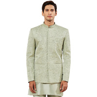 VASTRAMAY Men's Mint Green Silk Blend Jodhpuri - This outfit is a stylish embroidered Jodhpuri jacket,