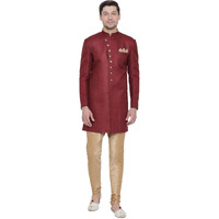 VASTRAMAY Men's Maroon Silk Blend Sherwani Set_VASMIW001MAnPRG_42