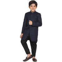 VASTRAMAY Boys' Navy Blue And Black Glitter Textured Indowestern Set_VASBIW030nPANT002BL_34