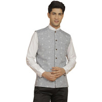 VASTRAMAY Men's Cotton Kurta I Self Design Jacket Regular Nehru Jacket I Fastive Party Wedding Neharu Jackets_VASMJ295GY_38