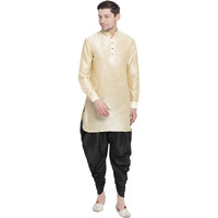 VASTRAMAY Men's Gold Cotton Silk Blend Kurta and Dhoti Pant Set_VASMUK001GOnCDBL_46