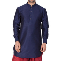 VASTRAMAY Mens Cotton Silk Kurta (Blue_VASMUK001NB_46)