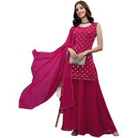 Wedani Georgette Embroidered Sequins Kurta Set with Duptta for Women (in, Alpha, S, Regular, Pink)