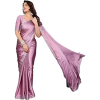 Yashika Women's Hot Fix Work and Solid Color Satin Moss Saree With Unstitched Blouse Material (AZ-YS-P1-NEW-PINTU PINK)