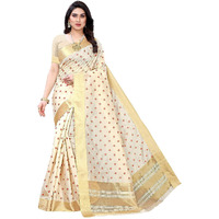 Yashika Women's Woven Cotton Blend Saree With Blouse Piece (KERALA DAMINI_Off-White11)