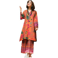 ANNI DESIGNER Women's Rayon Viscose Straight Printed Kurta with Palazzo (Jamat Orange_S_Orange_Small)