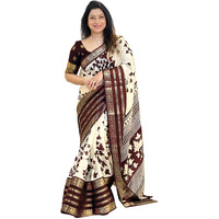 Yashika Women's Floral Printed White Dola Silk Jacquard Saree With Unstitched Blouse Material For Women (AZ-YS-OG-GYANI WHITE PURPLE)