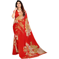 Yashika Womens Printed Georgette Saree With Blouse Piece(MULTI RED_Free Size)