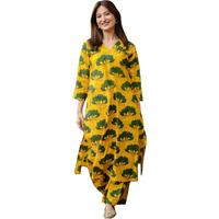 ANNI DESIGNER Women's Rayon Viscose Straight Printed Kurta with Palazzo (Humnava Yellow_S_Yellow_Small)