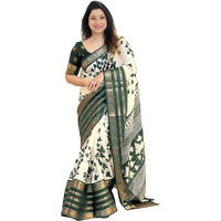 Yashika Women's Floral Printed White Dola Silk Jacquard Saree With Unstitched Blouse Material For Women (AZ-YS-OG-GYANI WHITE GREEN)