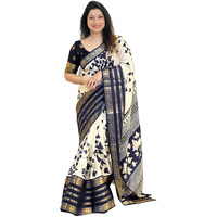 Yashika Women's Floral Printed White Dola Silk Jacquard Saree With Unstitched Blouse Material For Women (AZ-YS-OG-GYANI WHITE BLUE)