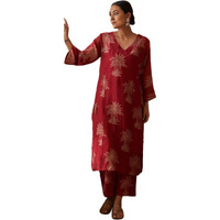 ANNI DESIGNER Women's Rayon Viscose Straight Printed Kurta with Pant (Robin RED_XXL_Red_XX-Large)