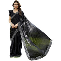 Yashika Women's Bollywood Satin Moss With Swarovski Stone Saree with Blouse |saree for Women | Silk Saree | New Sari | Latest Saree (AZ-YS-P1-NABNITA BLACK)