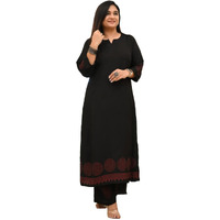ANNI DESIGNER Women's Rayon Viscose Anarkali Printed Kurta with Pant (Ramkund Black_XL_Black_X-Large)