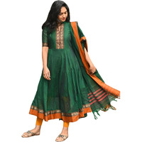 ANNI DESIGNER Women's Rayon Viscose Solid Anarkali Kurta with Dupatta (Samuti Green-VKS01_S_Green_Small)