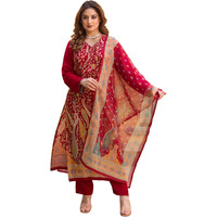 ANNI DESIGNER Women's Rayon Viscose Straight Printed Kurta with Pant & Dupatta (SETUL RED_L_Red_Large)