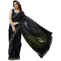 Yashika Women's Bollywood Satin Moss With Swarovski Stone Saree with Blouse |saree for Women | Silk Saree | New Sari | Latest Saree (AZ-YS-P1-NAGMA BLACK)