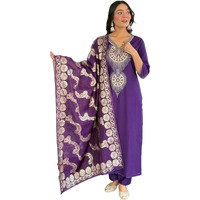 KLOSIA Women's Silk Embroidered Kurta with Dupatta & Pant Set Suit Set for Women | Purple Color Kurti Set Kurta Set for Women (in, Alpha, 2XL, Purple)