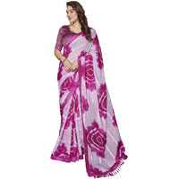 Yashika Women's Saree Weightless Georgette Saree Satin Printed Saree Hot Fix Swarovski Lace Saree Saree with Tassels Unstitched Blouse Material Saree (AZ-YS-NEW-P1-SUFIYA PINK)