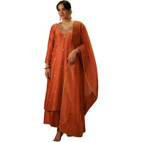 ANNI DESIGNER Women's Rayon Viscose Straight Embroidered Kurta with Pant & Dupatta (CHAHAT Orange_XL_Orange_X-Large)