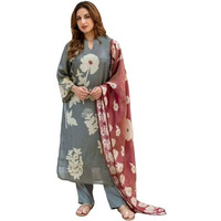ANNI DESIGNER Women's Rayon Viscose Printed Straight Kurta with Pant & Dupatta (PANUJA GREY-VKS01_XXL_Grey_XX-Large)