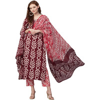 ANNI DESIGNER Women's Cotton Blend Printed Straight Kurta with Pant & Dupatta (Nalika Magenta_M_Magenta_Medium)