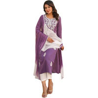 ANNI DESIGNER Women's Rayon Blend Embroidered Straight Kurta with Pant & Dupatta (Vimurat Purple_S_Purple_Small)