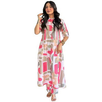 ANNI DESIGNER Women's Rayon Viscose A-Line Printed Kurta with Pant (ESHWARI MULTI-VKS01_L_Multicolor_Large)
