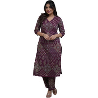 ANNI DESIGNER Women's Rayon Viscose Straight Printed Kurta with Pant (KADAI WINE-VKS01_S_Wine_Small)