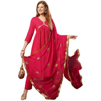 ANNI DESIGNER Women's Cotton Blend Anarkali Printed Kurta with Pant & Dupatta (SHRINIKA Pink-JL_XXL_Pink_XX-Large)